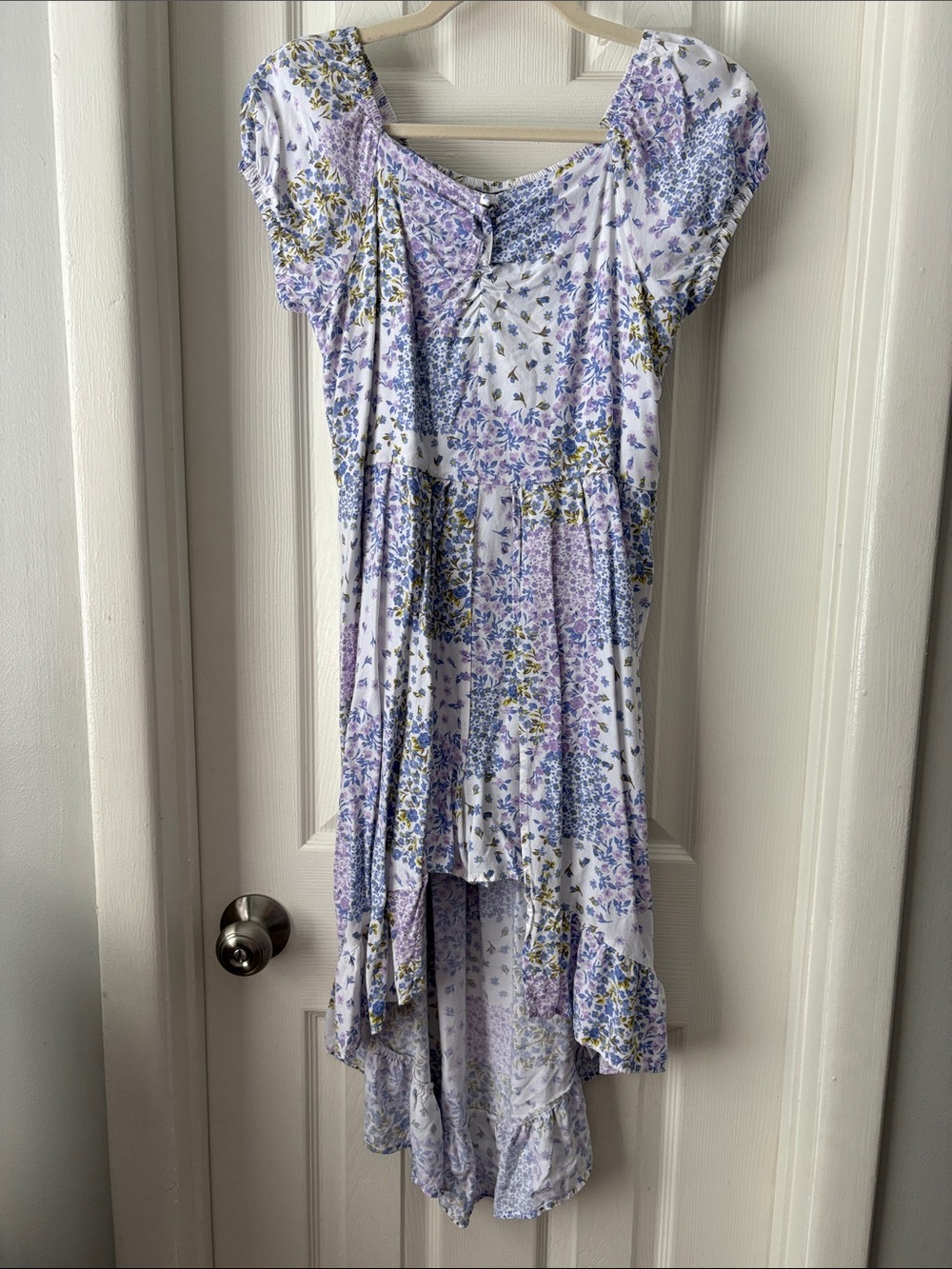 Art Class girls high low purple white floral maxi dress open front XL 16